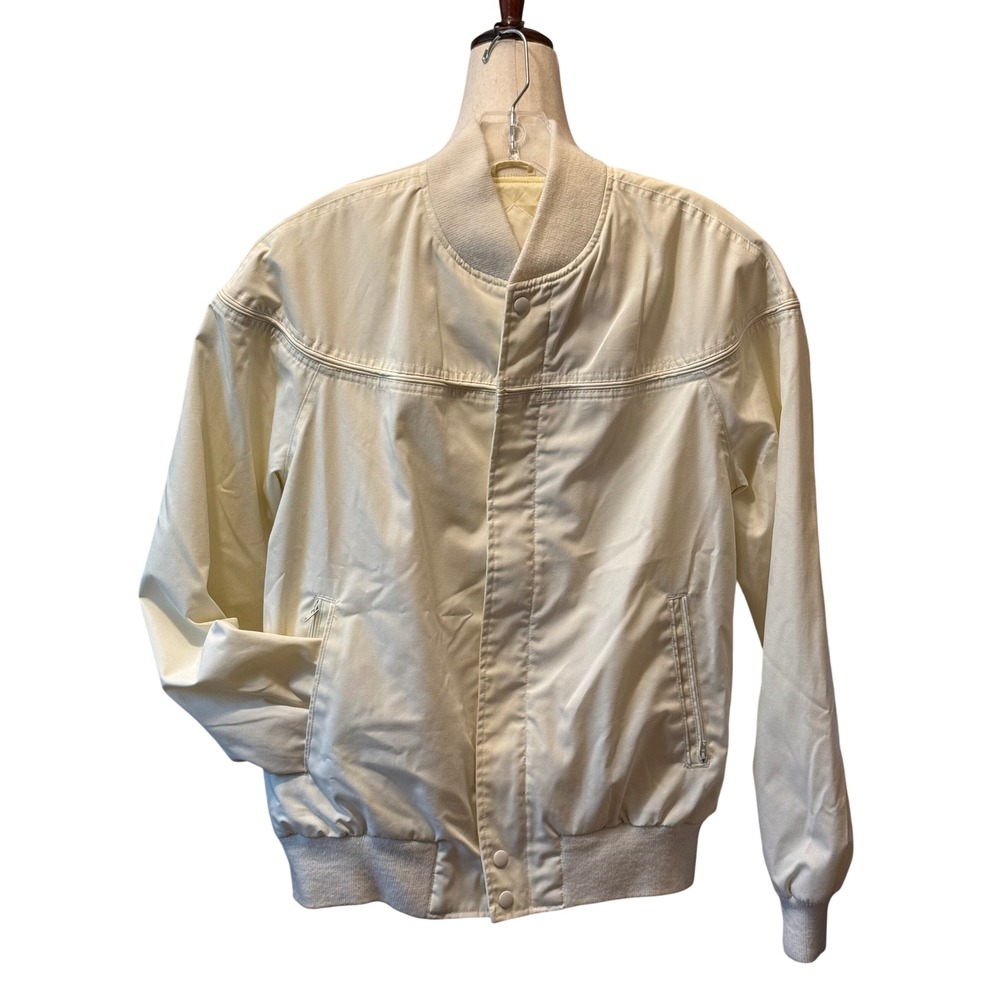 Arnie Arnold Palmer Mens Tall Medium Cream Bomber Jacket Snap Front Golfcore